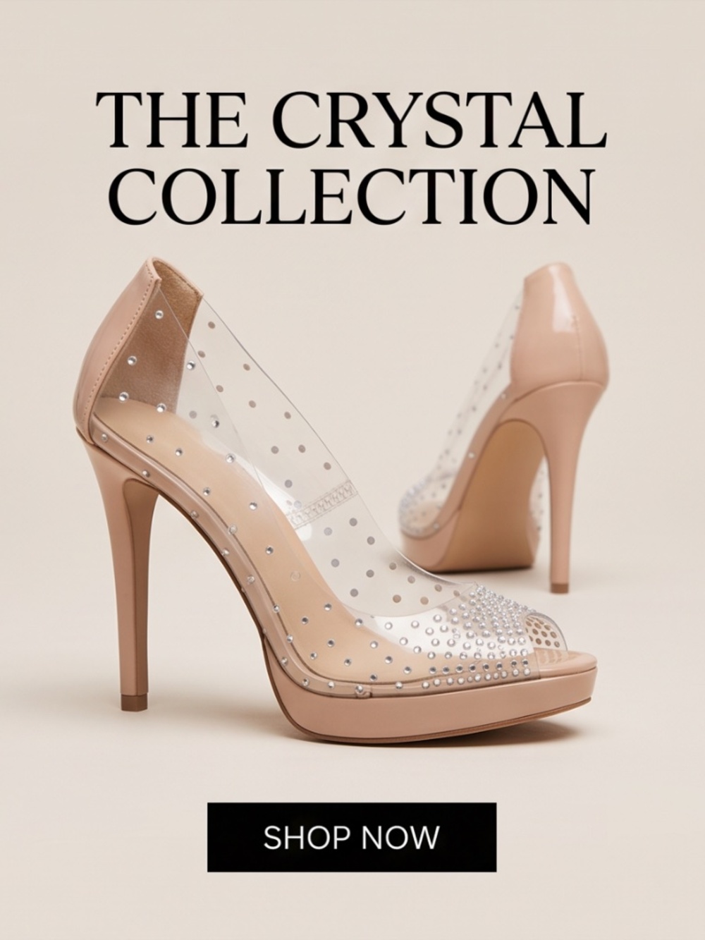 Rhinestone Embellished Nude Heels
